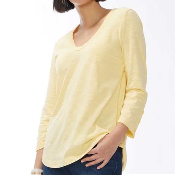Chico's Tops - Chico's Size 1 Medium Yellow 3/4 Sleeve Flowy Oversize Pullover T Shirt Top